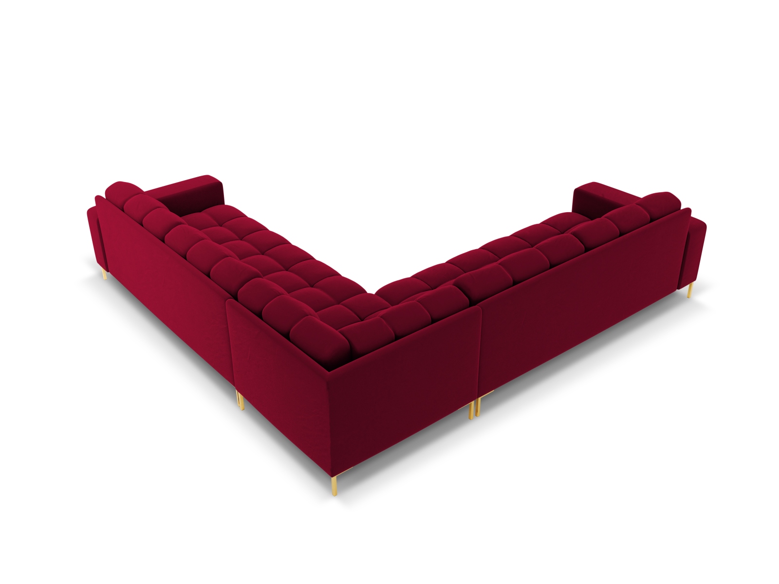 Cosmopolitan Design Symmetrisches Ecksofa Bali 6-Sitzer Samt Bluvel Rot Beine Gold