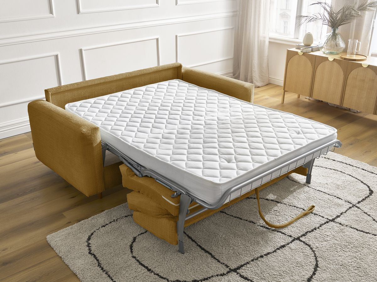 Bobochic Cocoone Schlafsofa 3-Sitzer Strukturstoff Gelb, Liegefläche 160 × 200 cm