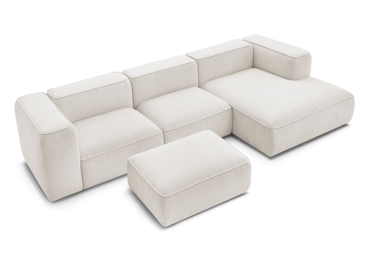 Bobochic Zephyr Ecksofa mit Pouf 349 × 165 cm Strukturstoff Weiß Ecke rechts