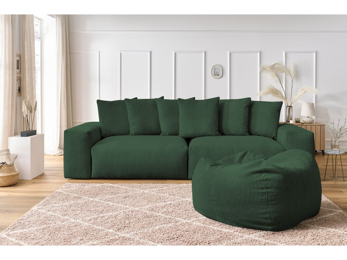 Bobochic Voltaire Sofa 5-Sitzer mit Pouf Cordsamt Grün
