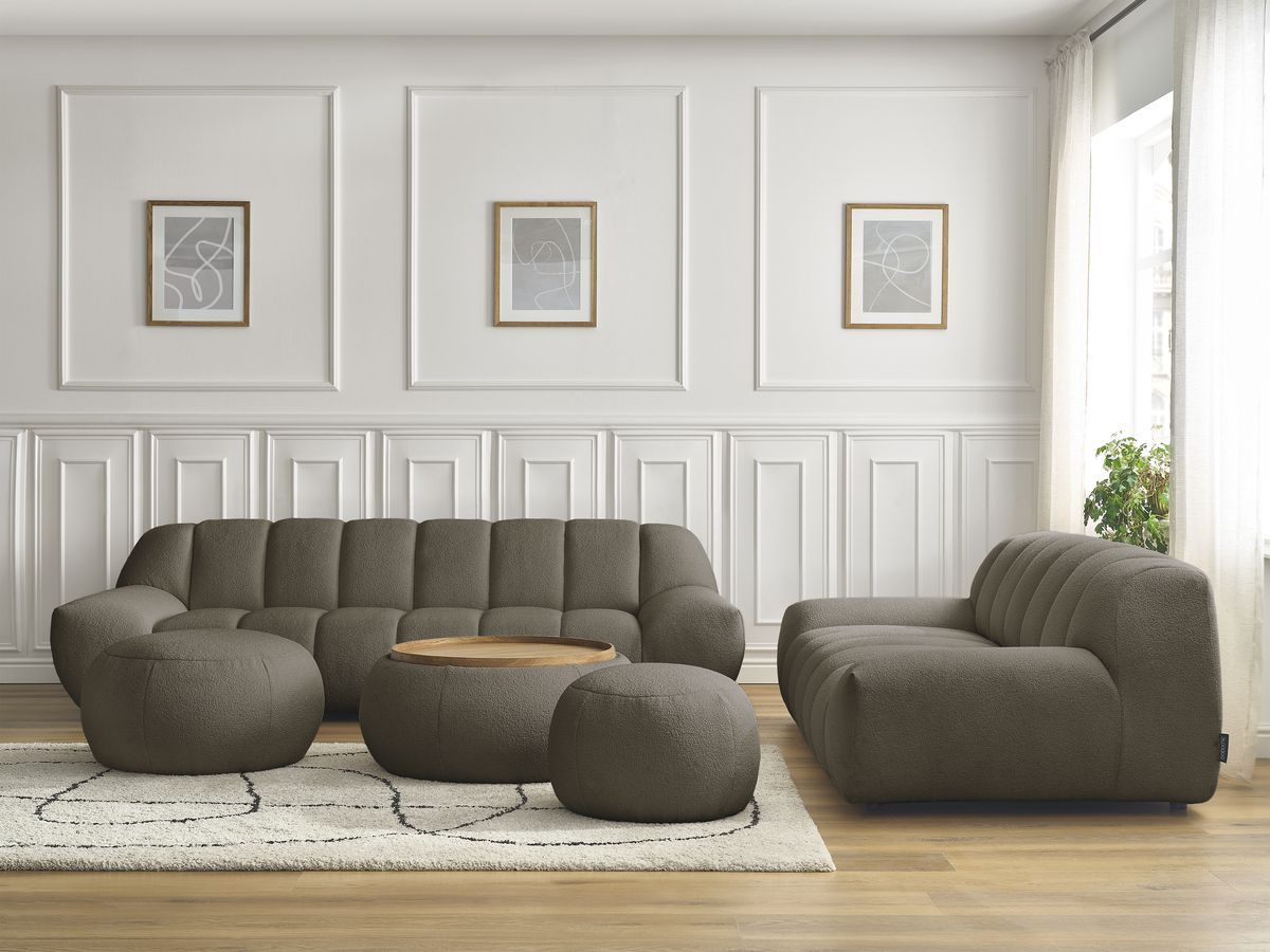 Bobochic Hayden Sofa 7-Sitzer mit Pouf Bouclé-Stoff Braun