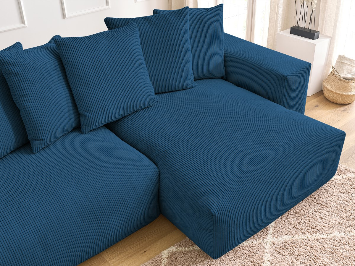 Bobochic Voltaire Ecksofa mit Schlaffunktion und Bettkasten Cordsamt Dunkelblau