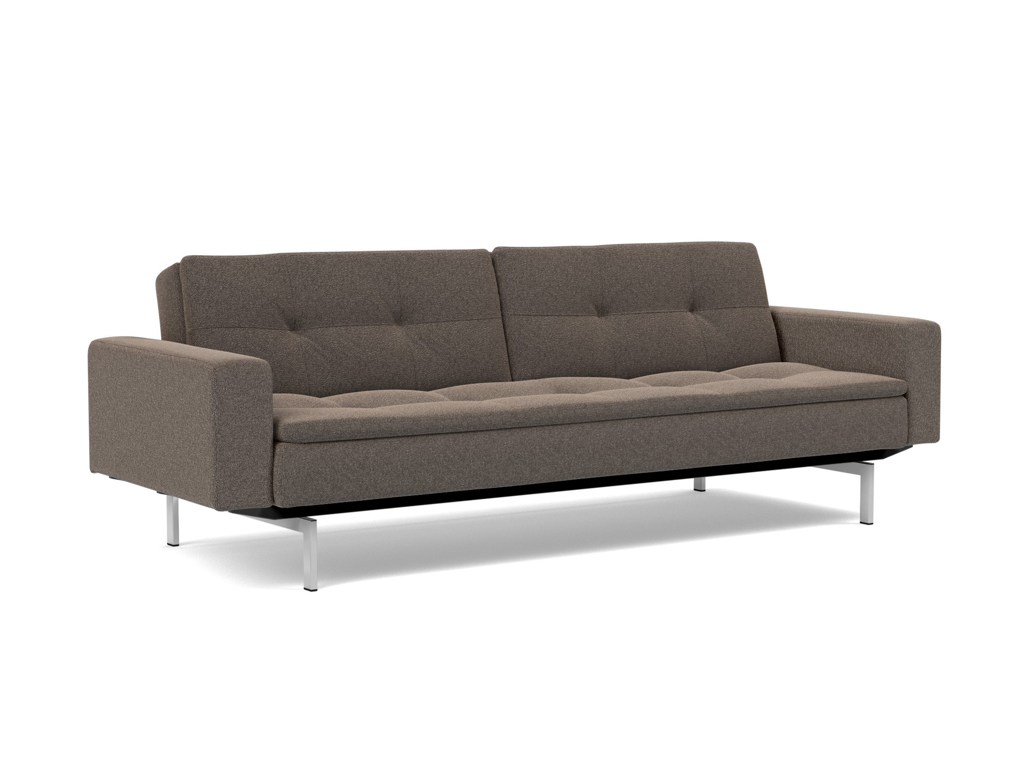 Schlafsofa Dublexo mit Armlehnen Boucle Skandi 530-Taupe Beine Chrom
