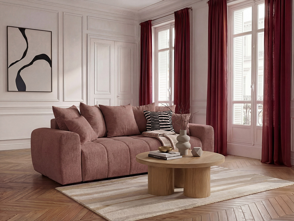 Bobochic Roxelane Schlafsofa 3-Sitzer mit Bettkasten Melange-Stoff Rot