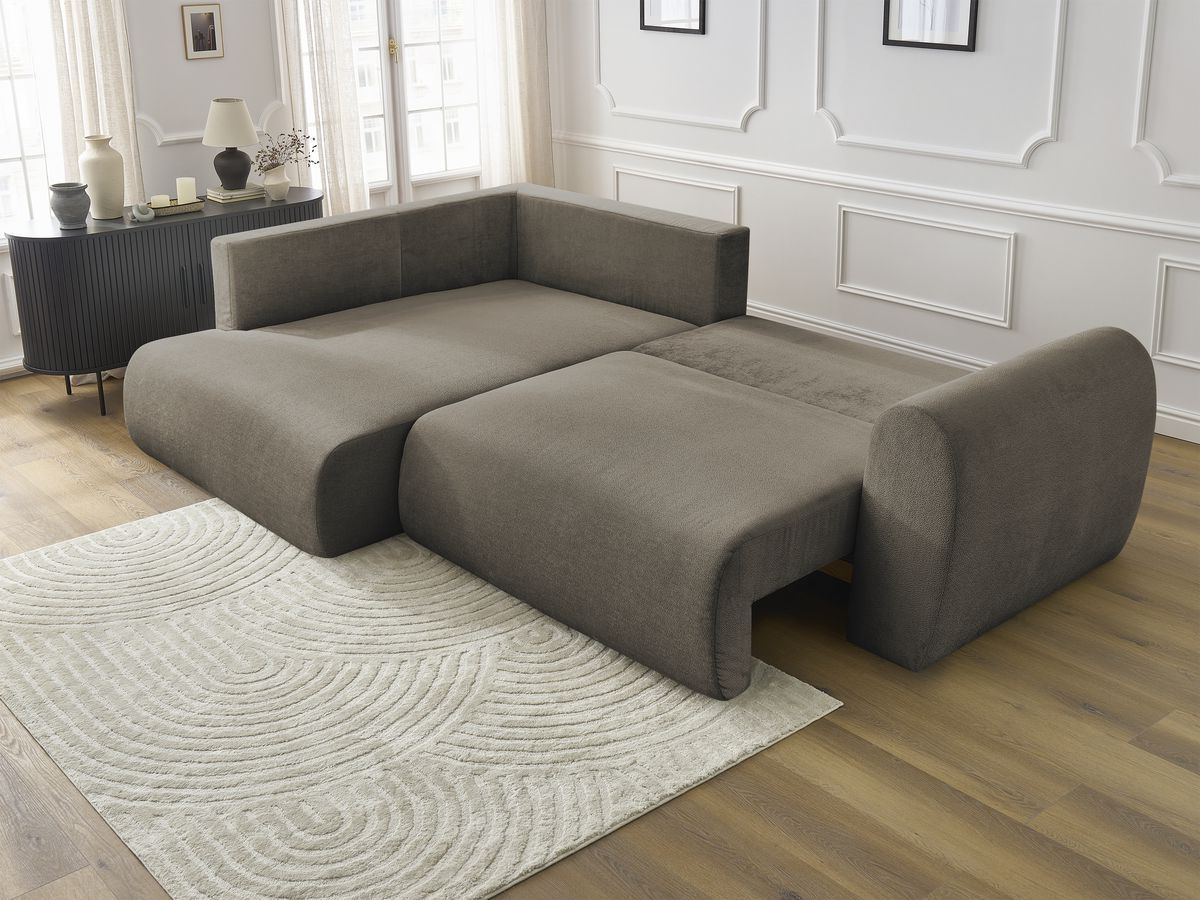 Bobochic Lucien Ecksofa mit Schlaffunktion und Bettkasten 296 × 198 cm Stoff Taupe Ecke links