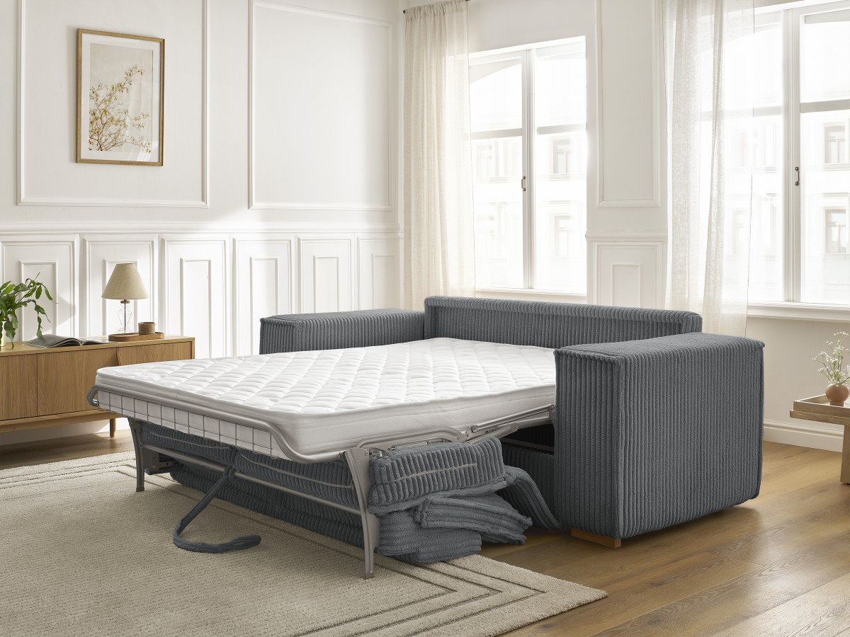 Bobochic Chelsea Schlafsofa 3-Sitzer Cordsamt Dunkelgrau, Liegefläche 140 × 200 cm