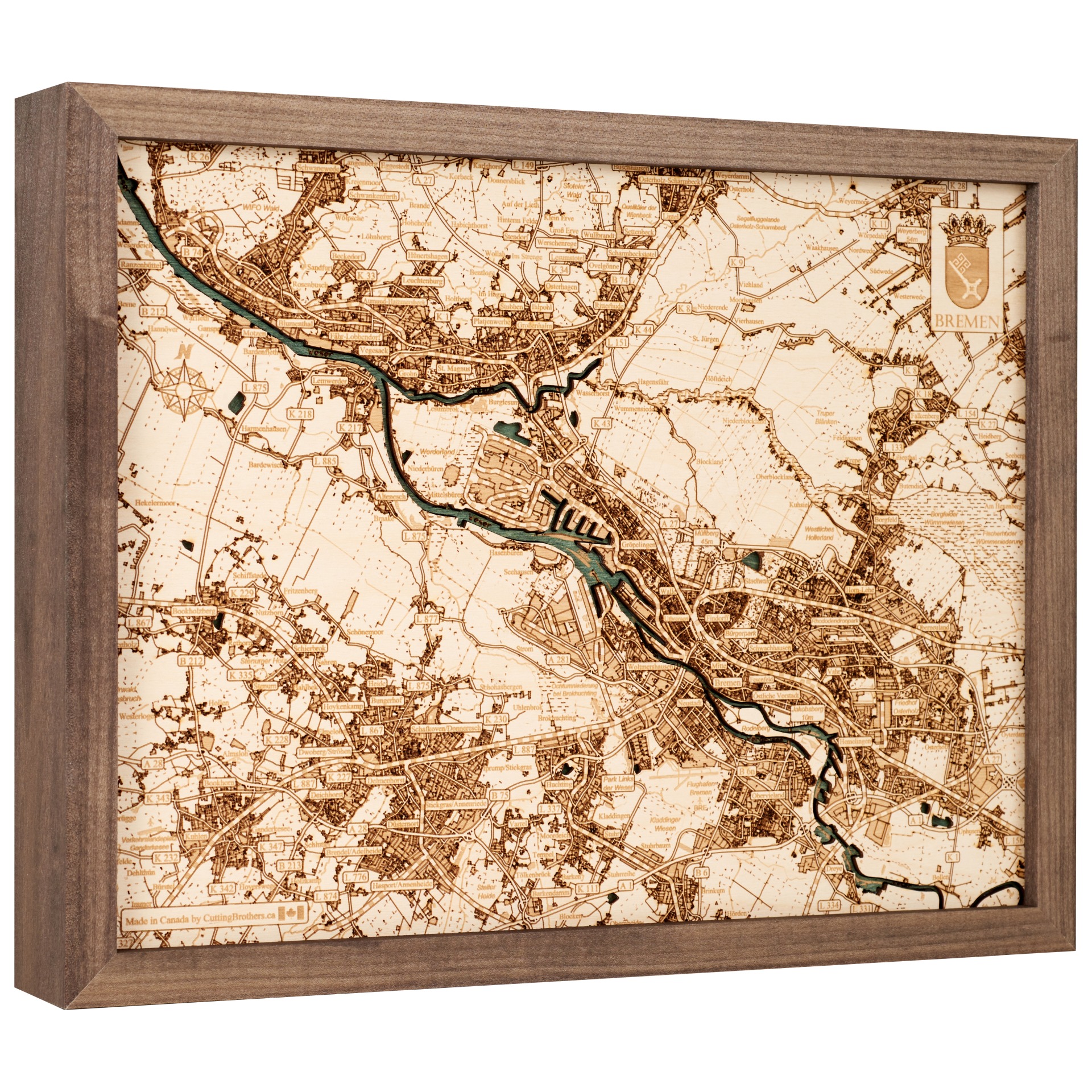 Cutting Brothers 3D Holz-Wandkarte Bremen 40.5x30.5 cm