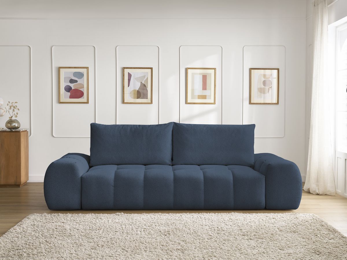 Bobochic Everest Sofa 3-Sitzer, 2 Kissen Melange-Stoff Dunkelblau
