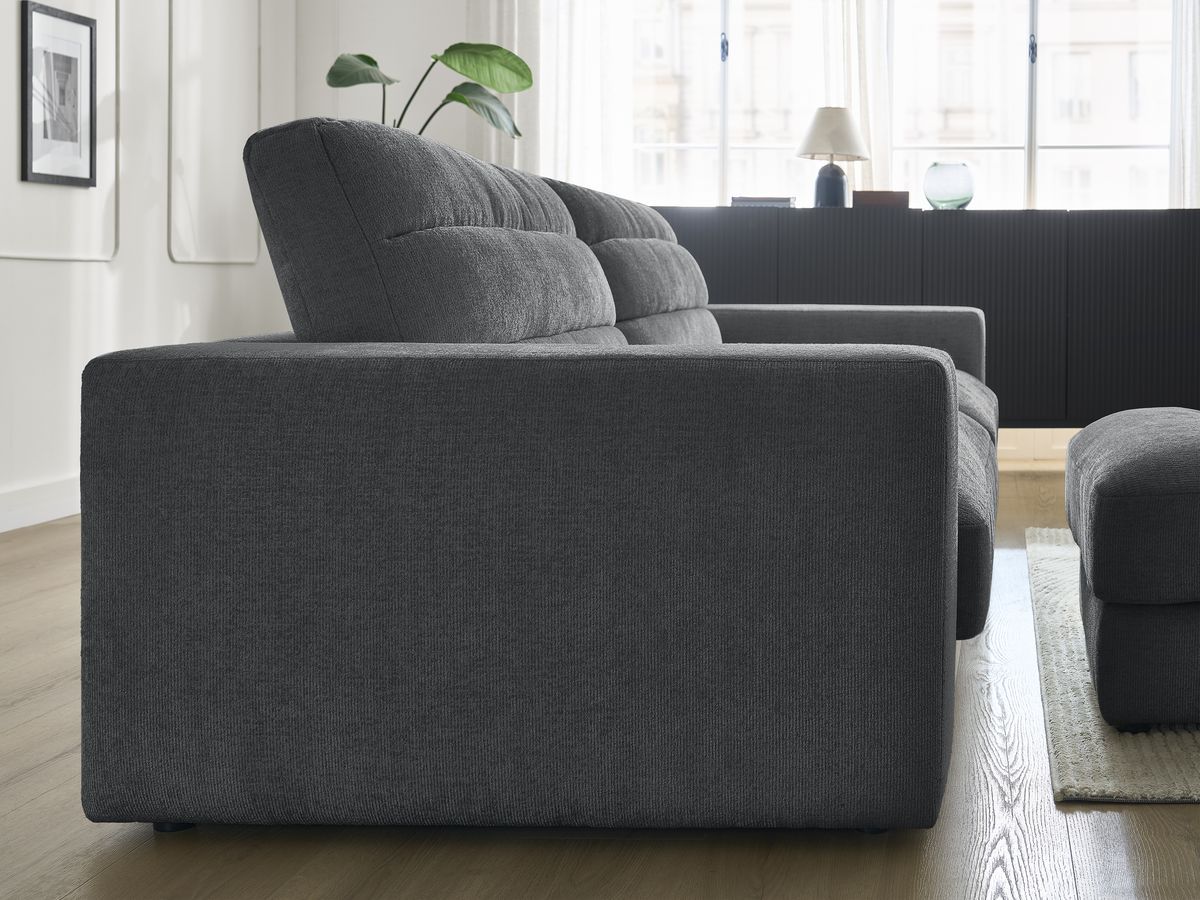 Bobochic Sierra Sofa 4-Sitzer mit Pouf Strukturstoff Dunkelgrau