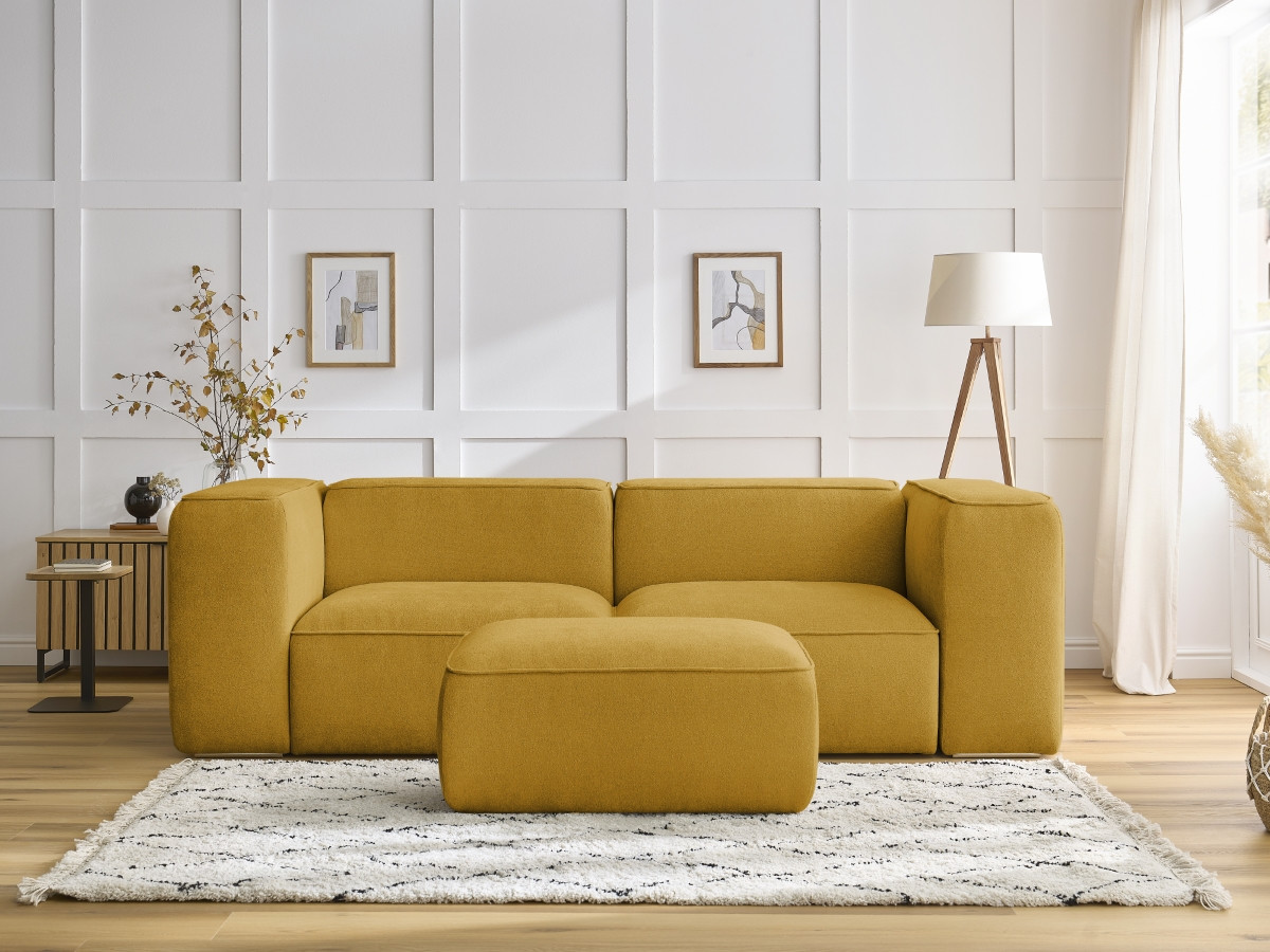 Bobochic Zephyr Sofa 3-Sitzer mit Pouf Strukturstoff Gelb