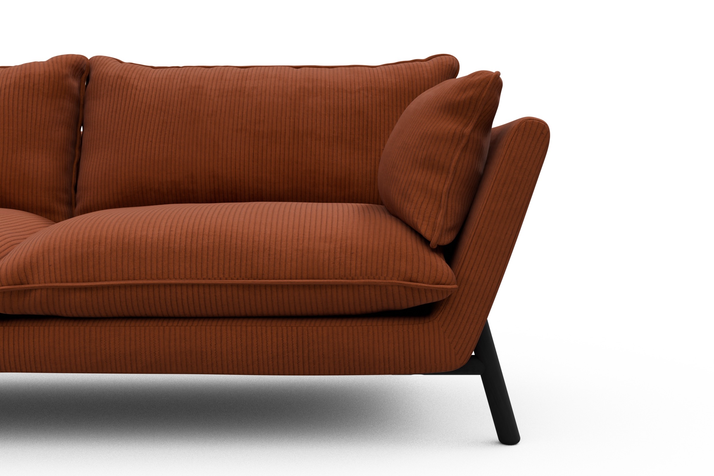 Sofa Emil PREMIUM 3-Sitzer Beinfarbe Eiche Schwarz Corduroy-Burnt-Orange