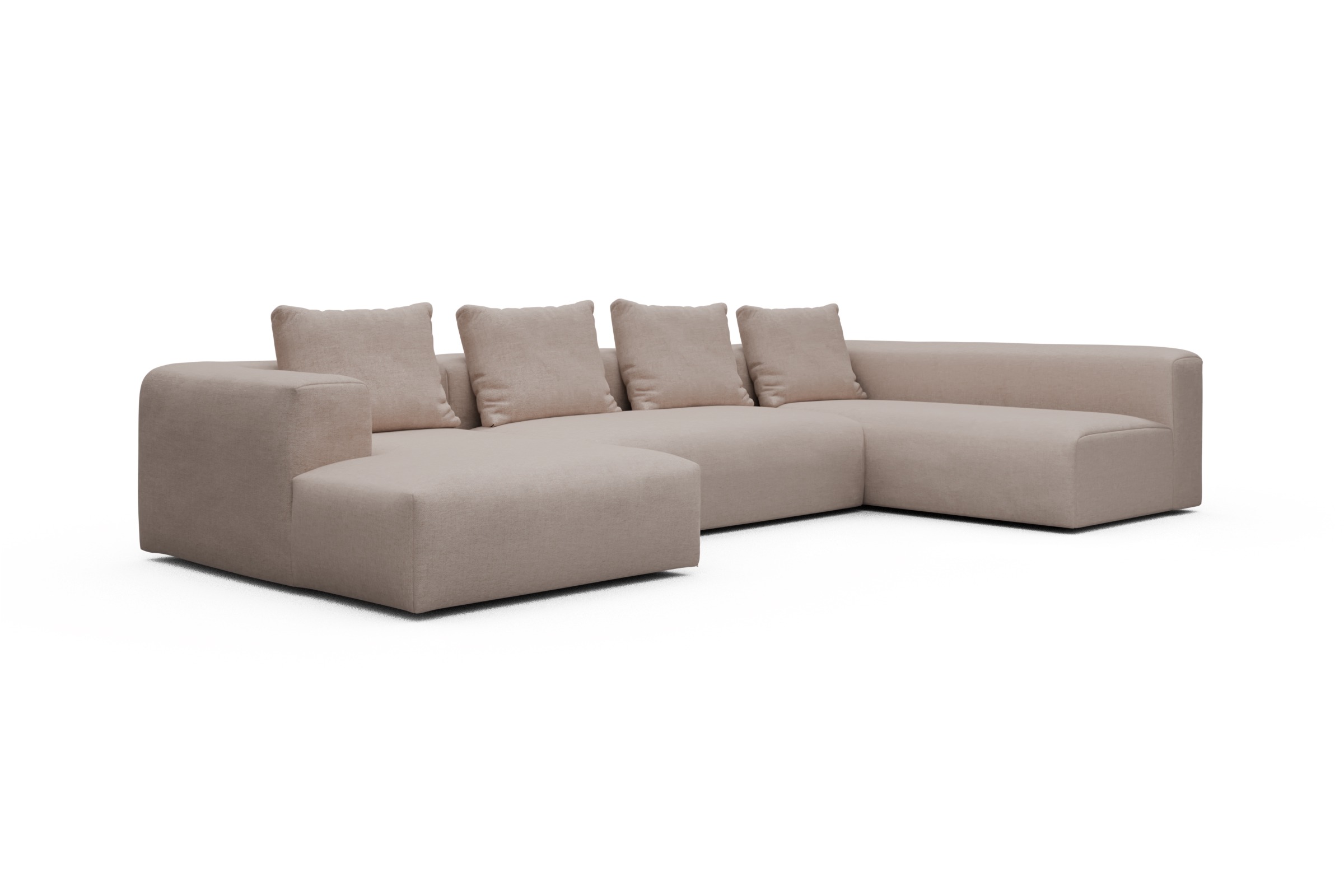 Wohnlandschaft Fred Chaiselongue links mit 2-Sitzer und lange Armlehne rechts Weda-Sand