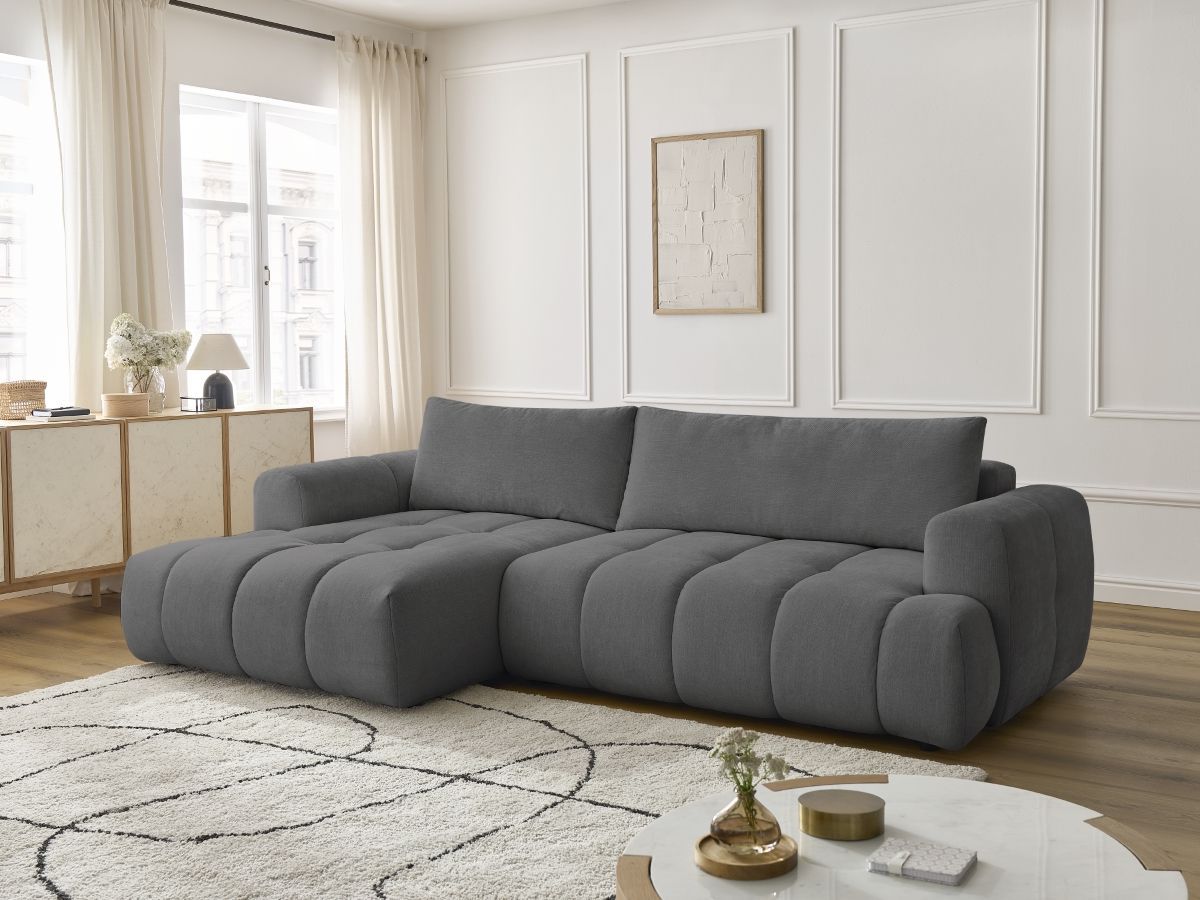Bobochic Fuji Ecksofa mit Schlaffunktion und Bettkasten 292 × 160 cm Stoff Dunkelgrau Ecke links