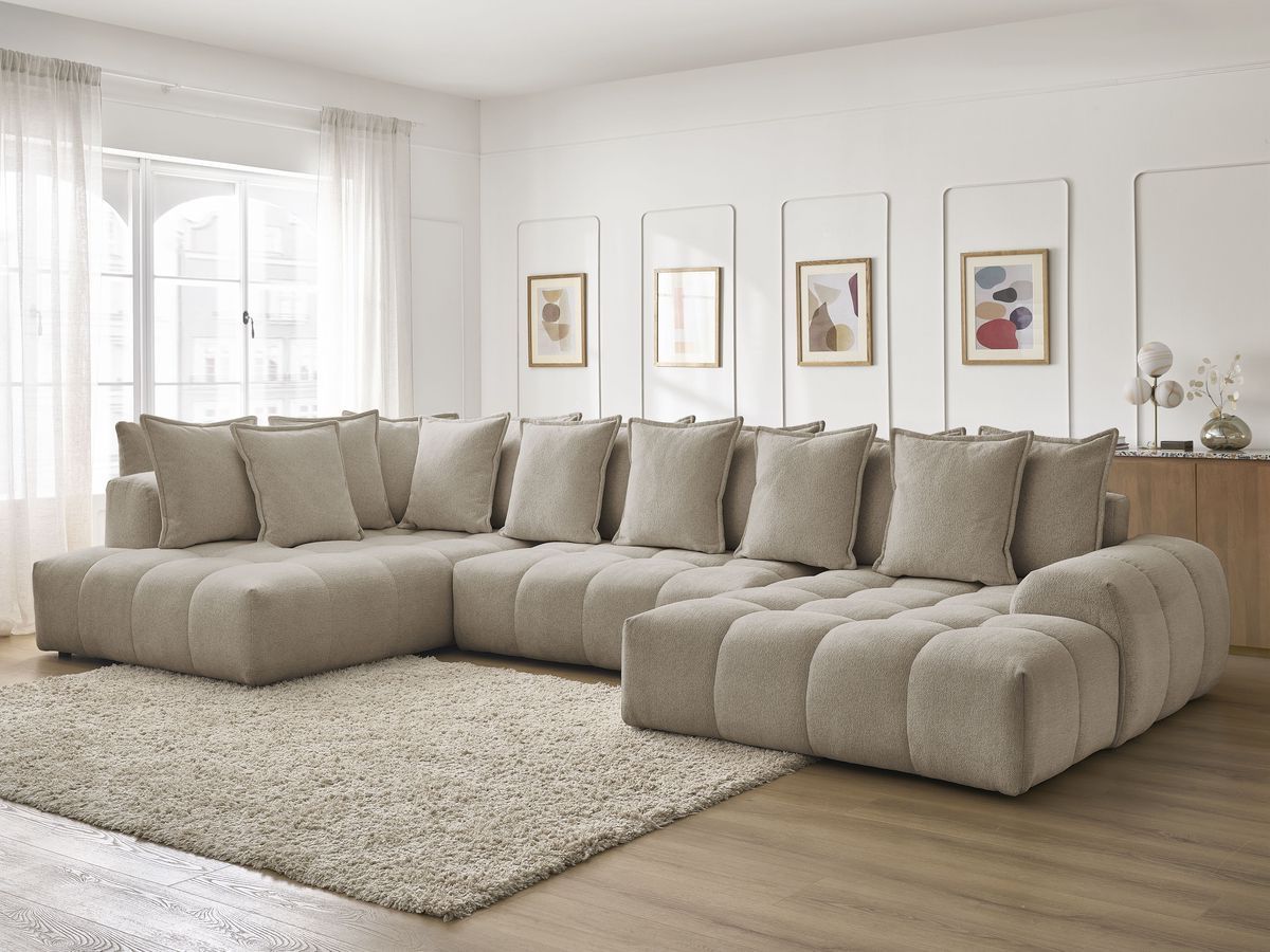 Bobochic Everest Wohnlandschaft, 14 Kissen Melange-Stoff Taupe Ecke rechts
