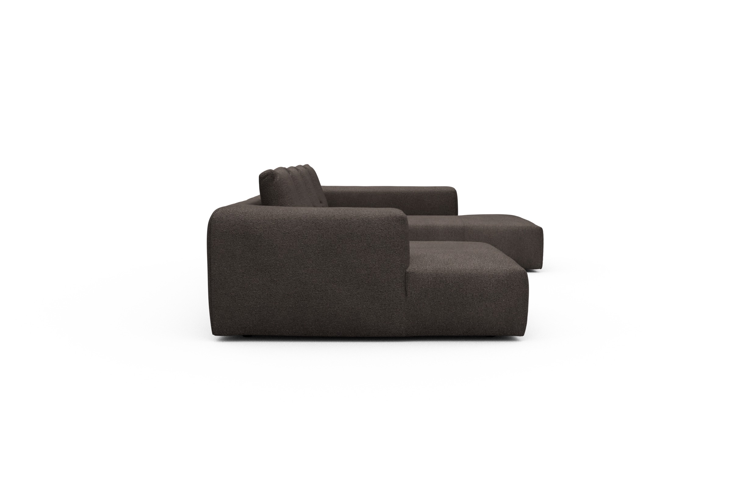 Wohnlandschaft Fred Relax-Ecke rechts mit 2-Sitzer und Chaiselongue links Boucle-Taupe