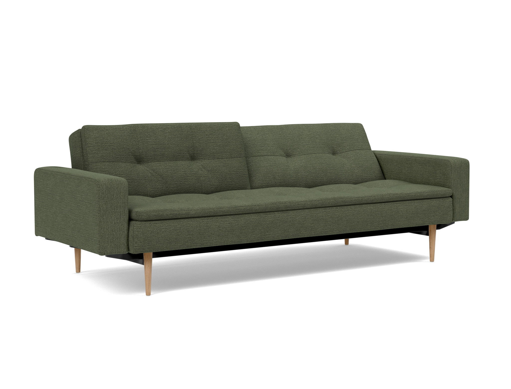 Schlafsofa Dublexo mit Armlehnen Strukturierter Stoff Taura 353-Forest Beine Styletto Eiche hell