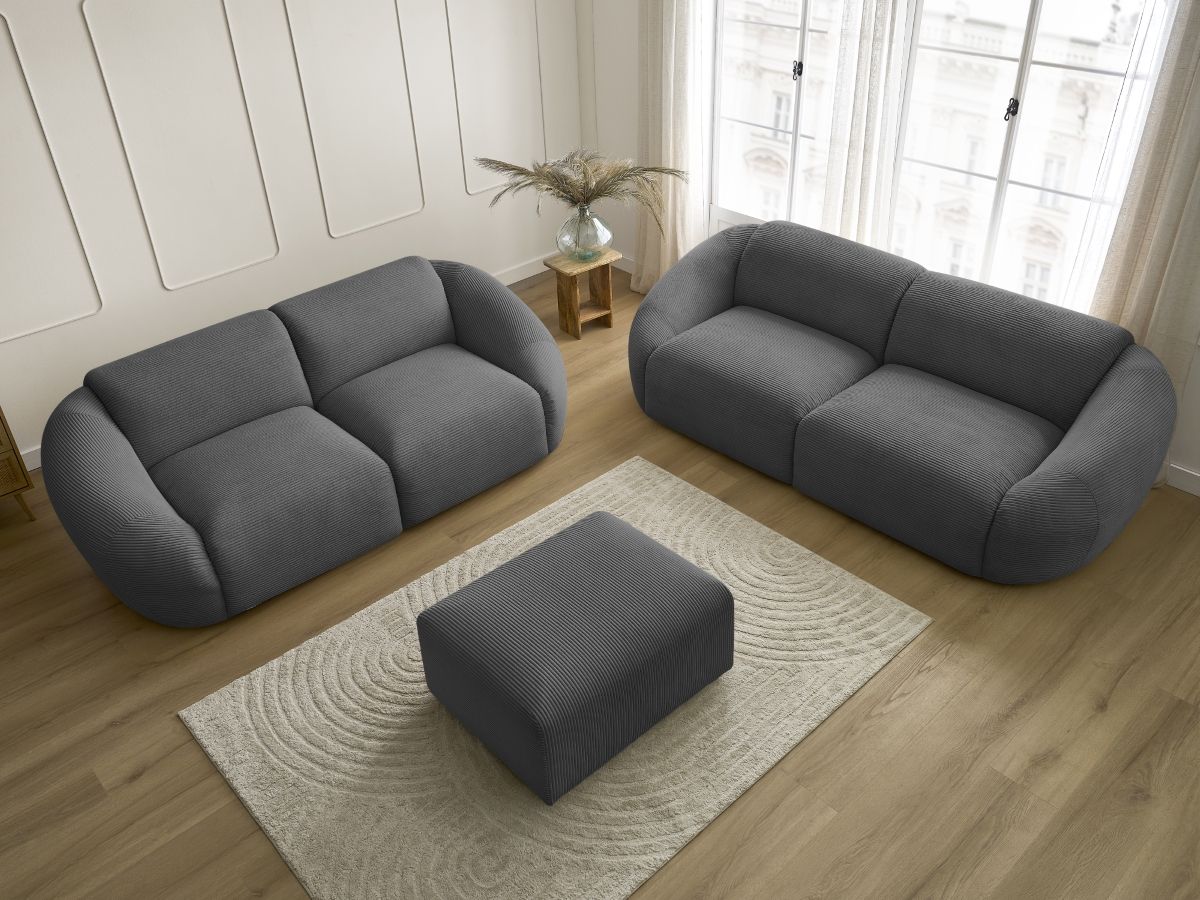 Bobochic Tina Sofa 6-Sitzer mit Pouf Cordsamt Dunkelgrau