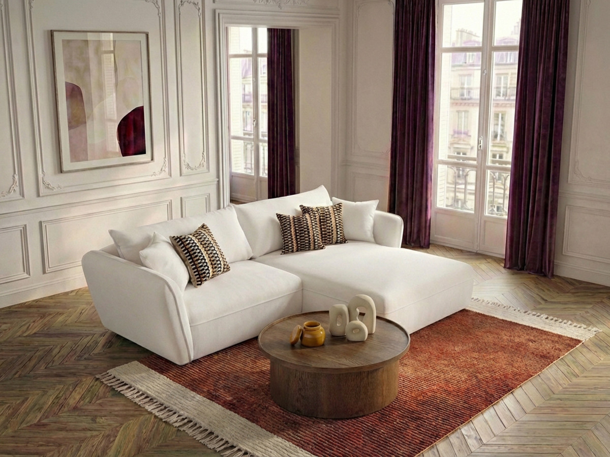 Bobochic Luigi Ecksofa Strukturstoff Weiß Ecke rechts