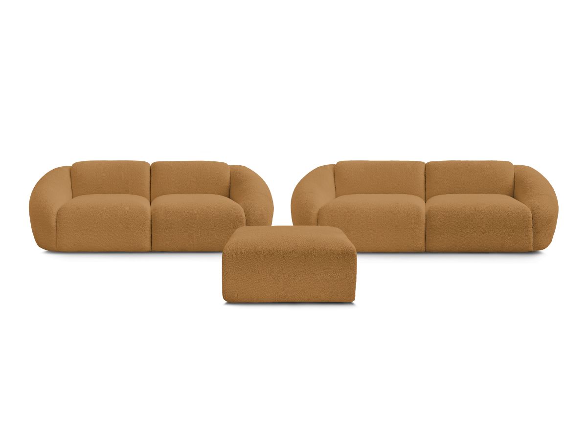 Bobochic Tina Sofa 6-Sitzer mit Pouf Bouclé-Stoff Gelb