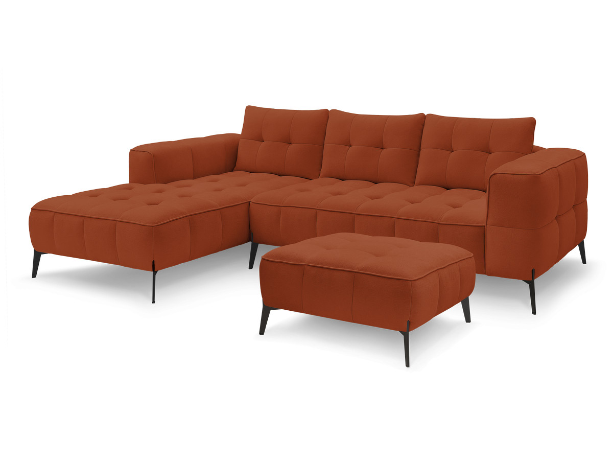 Bobochic Anis Ecksofa mit Pouf Strukturstoff Orange Ecke links