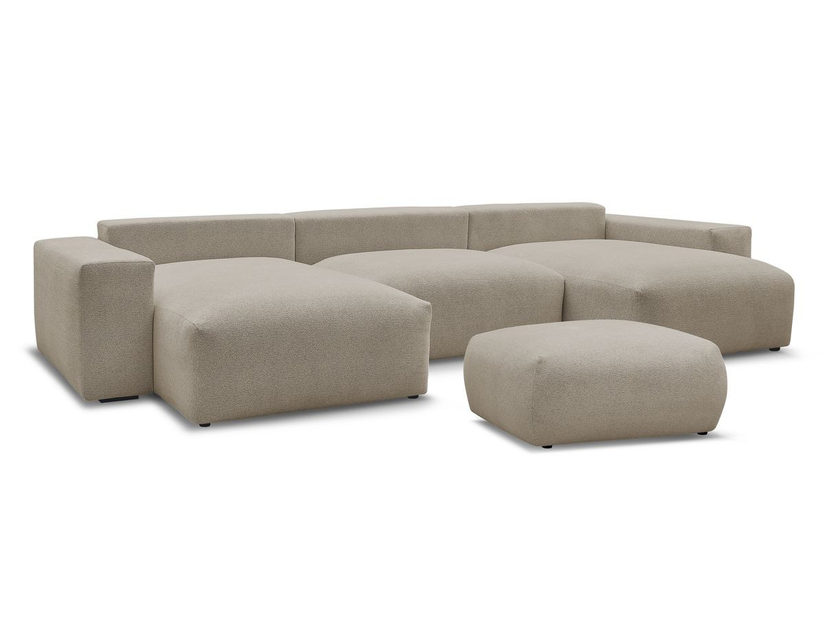 Bobochic Voltaire Wohnlandschaft mit Pouf 420 × 174 cm, Liegefläche 135 × 345 cm Melange-Stoff Taupe