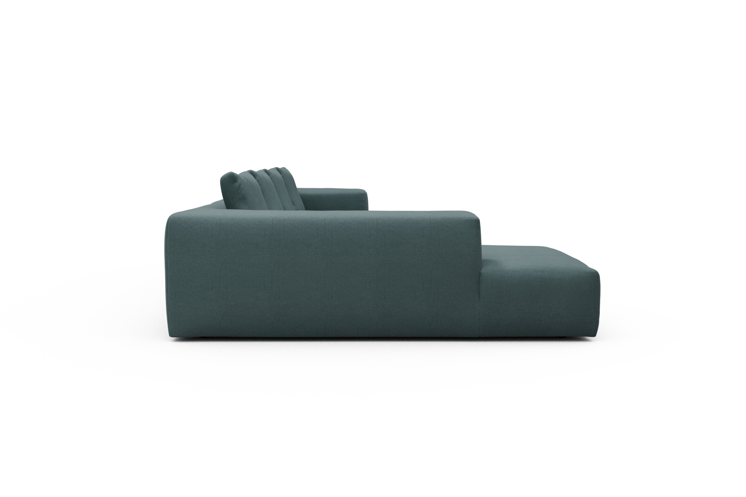 Wohnlandschaft Fred Relax-Ecke links mit 2-Sitzer und Chaiselongue rechts Strukturierter Stoff Satya 442-Washed-Green