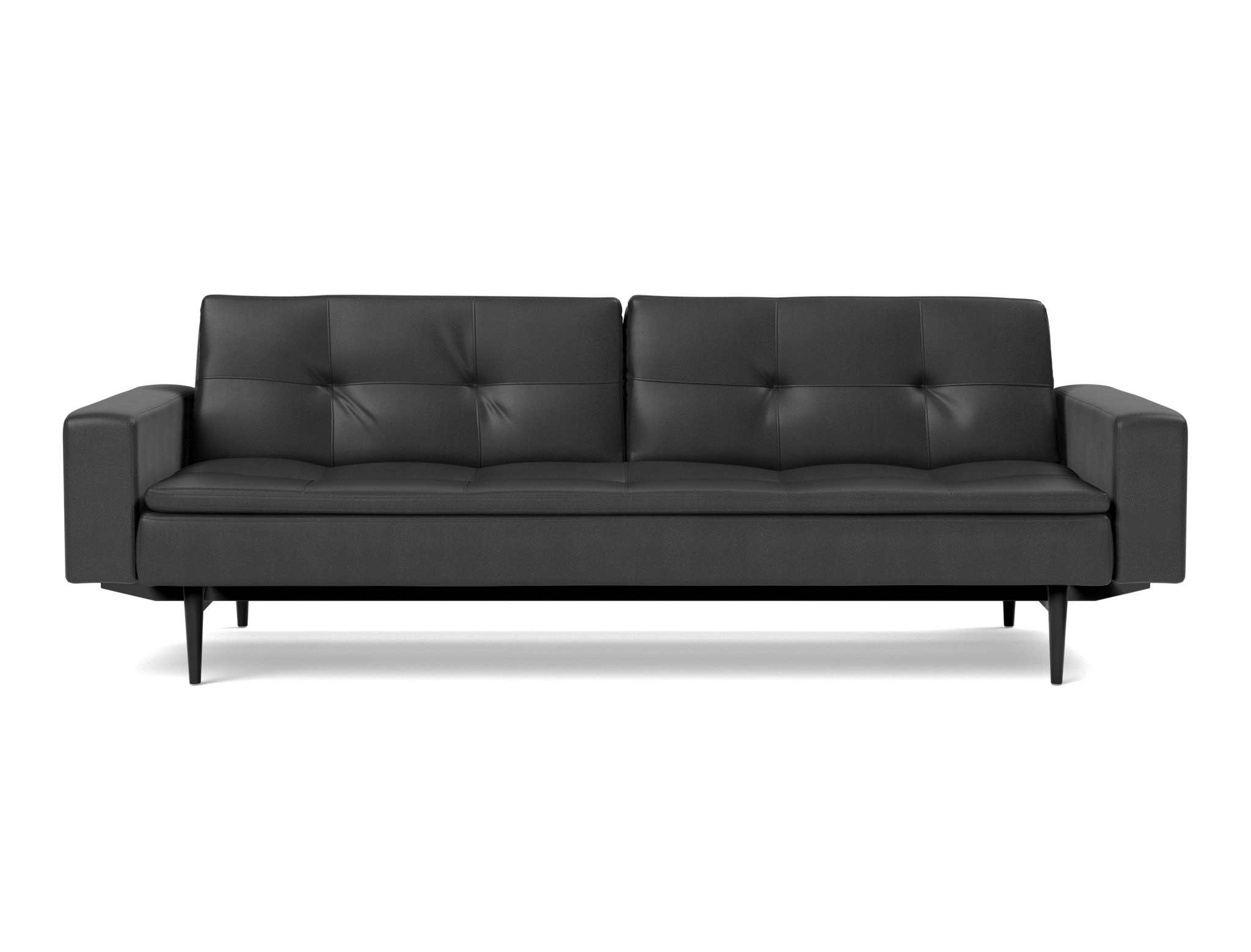 Schlafsofa Dublexo mit Armlehnen Lederoptik Faunal 550-Black Beine Styletto Eiche schwarz