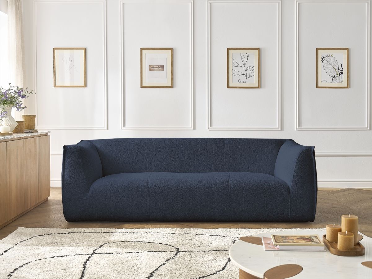 Bobochic Giorgia Sofa 3-Sitzer Bouclé-Stoff Dunkelblau