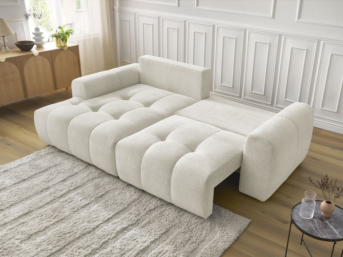 Bobochic Roxelane Ecksofa mit Schlaffunktion und Bettkasten 258 × 150 cm Melange-Stoff Weiß Ecke links