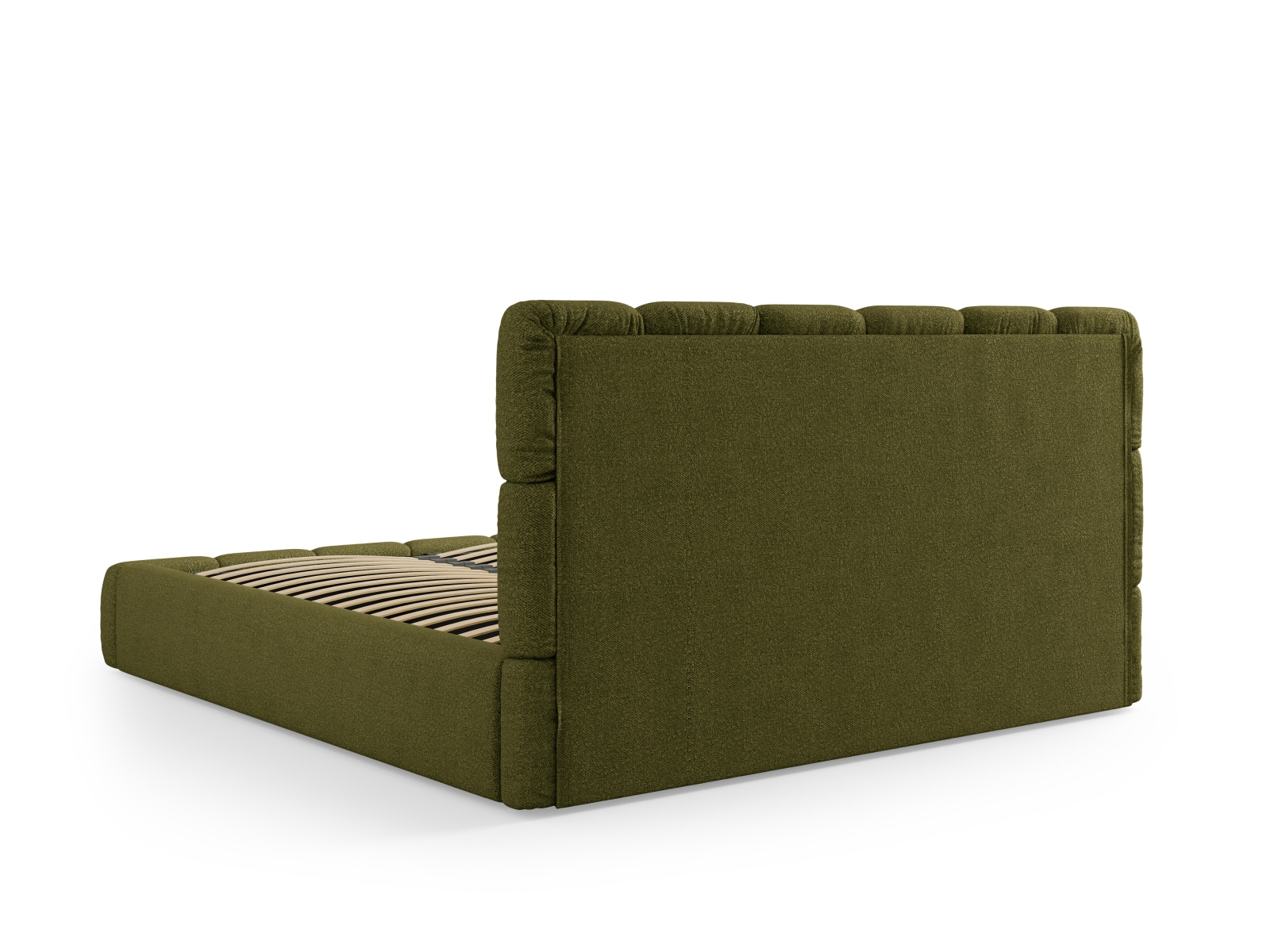 Micadoni Stauraumbett mit Kopfteil Bellis Boucle Baloo Dunkel-Olivgrün 160x200