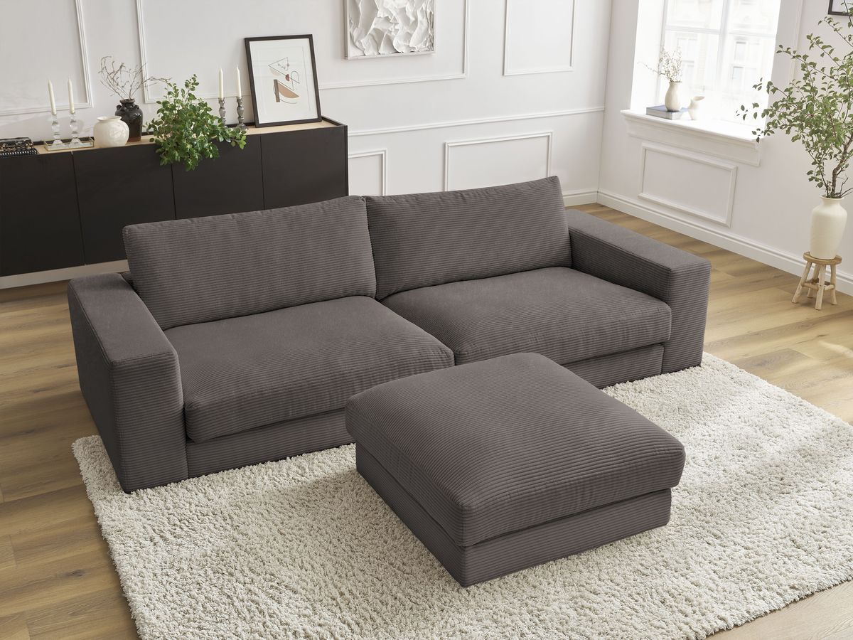Bobochic Leonard Sofa 4-Sitzer mit Pouf 274 × 109 cm Cordsamt Braun