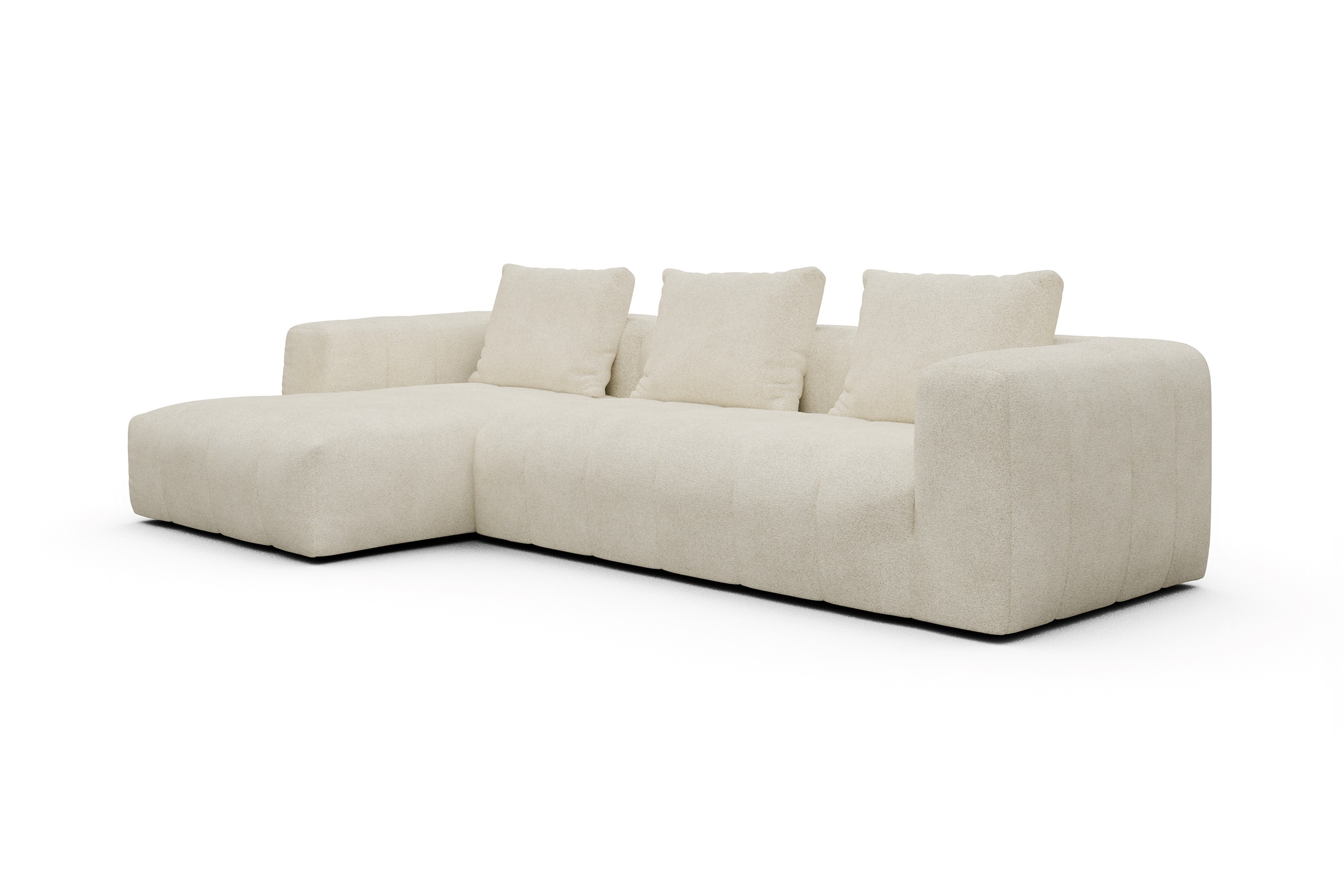 Ecksofa Hugo 2,5-Sitzer Armlehne rechts mit Chaiselongue Boucle-Off-White
