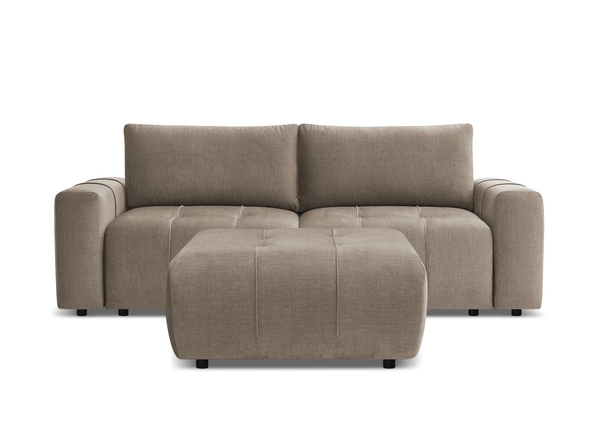 Bobochic Arsene Schlafsofa 4-Sitzer mit Bettkasten und Pouf Samt Taupe