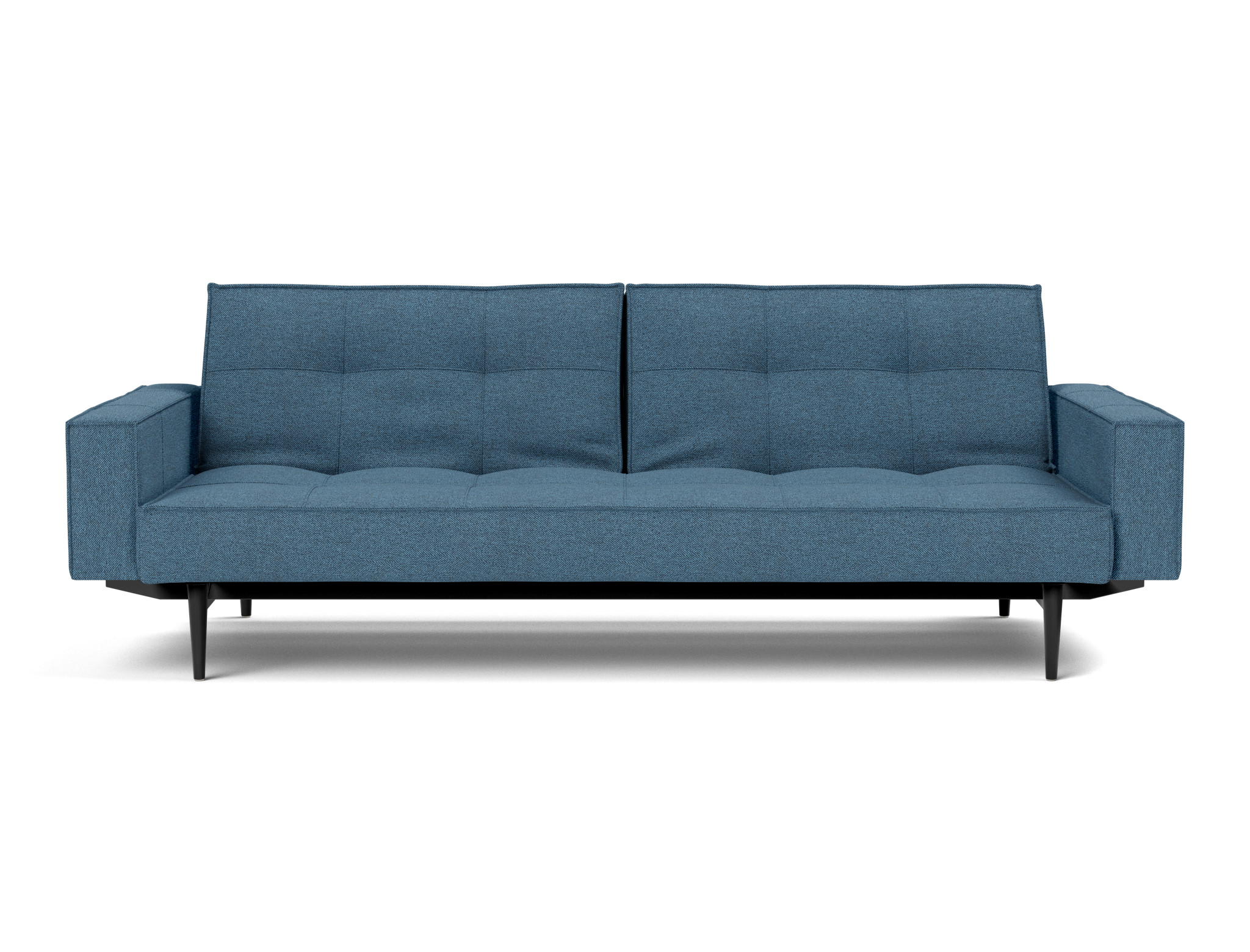 Schlafsofa Splitback mit Armlehnen Strukturierter Stoff Weda 302-Weda-Blue Beine Styletto Eiche schwarz