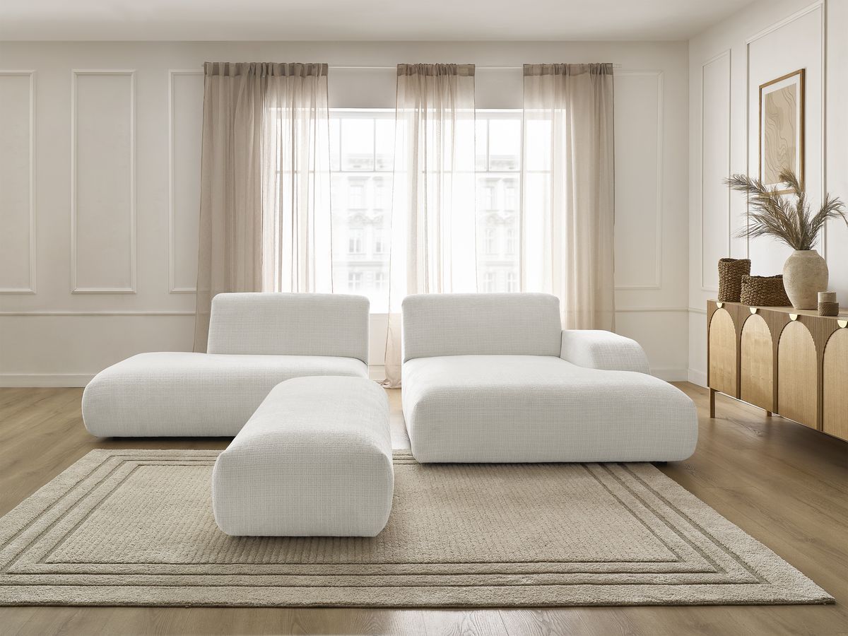 Bobochic Sirius Ecksofa mit Pouf 300 × 170 cm Strukturstoff Weiß Ecke rechts