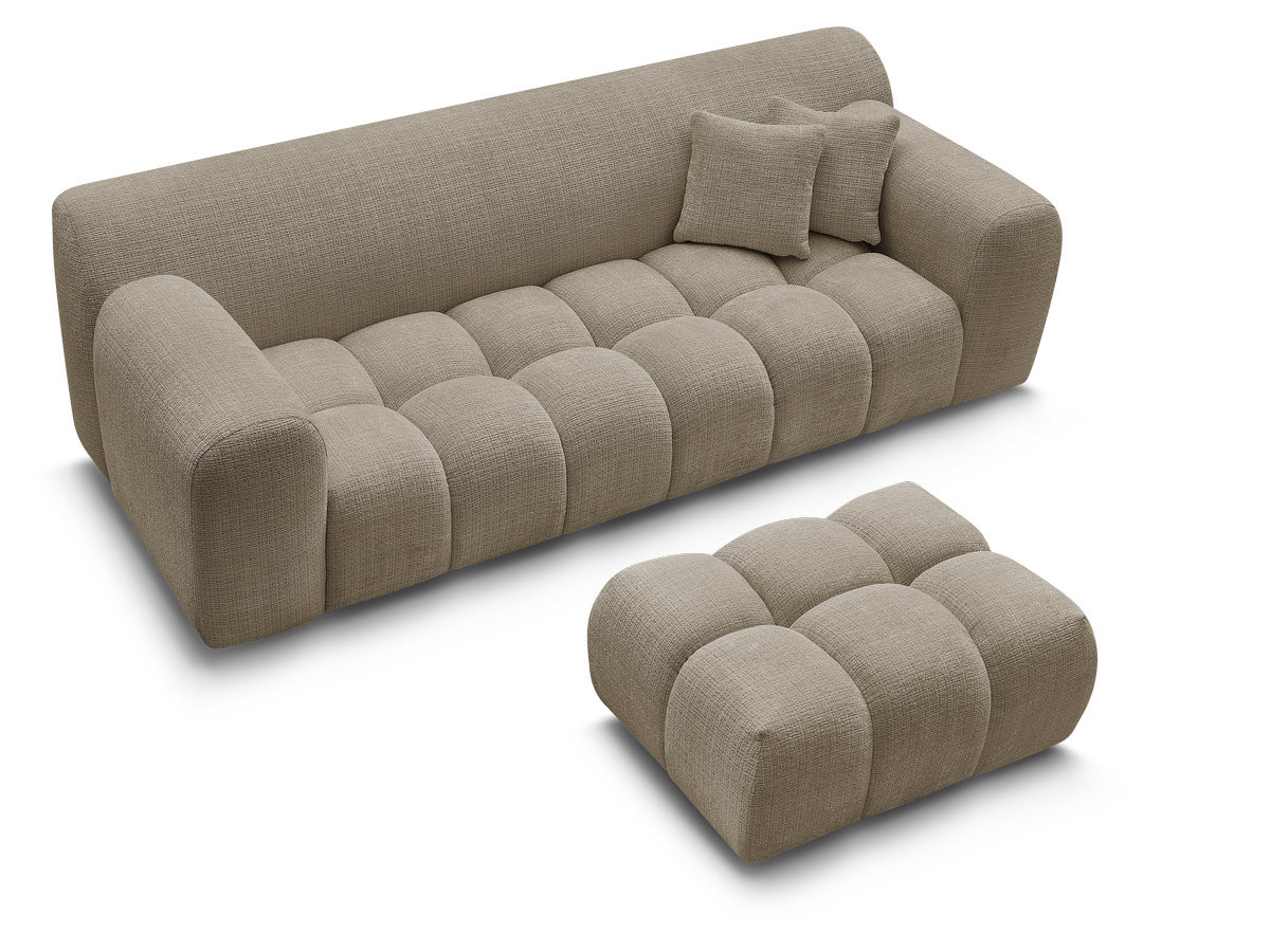 Bobochic Melisse Sofa 3-Sitzer mit Pouf Strukturstoff Taupe