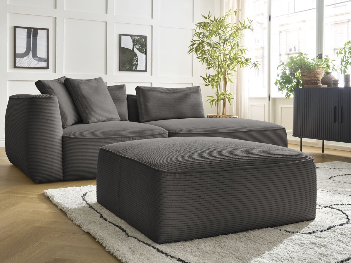 Bobochic Leopold Sofa 4-Sitzer mit Pouf Cordsamt Taupe Armlehne links
