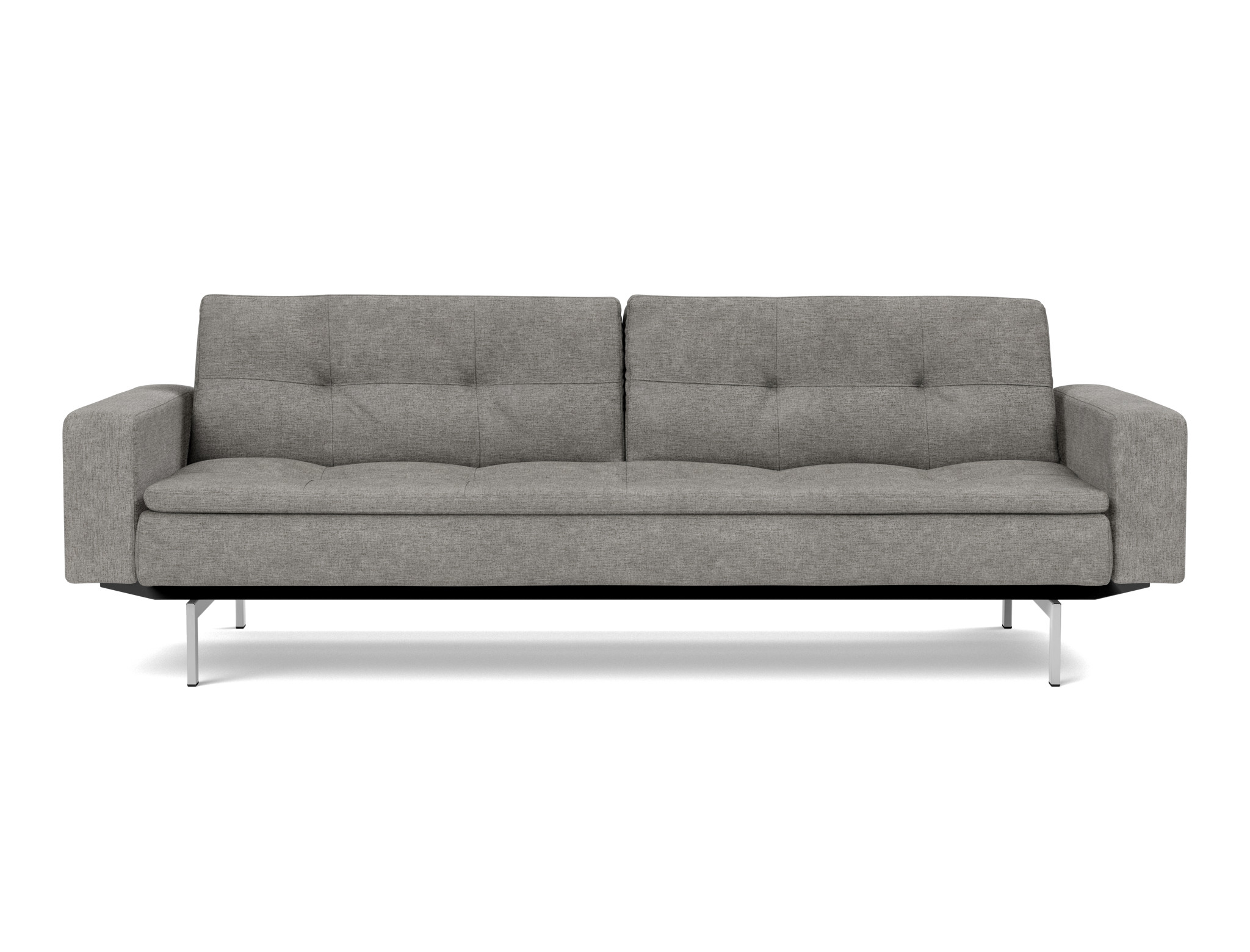 Schlafsofa Dublexo mit Armlehnen Flachgewebe Avella 282-Warm-Grey Beine Chrom
