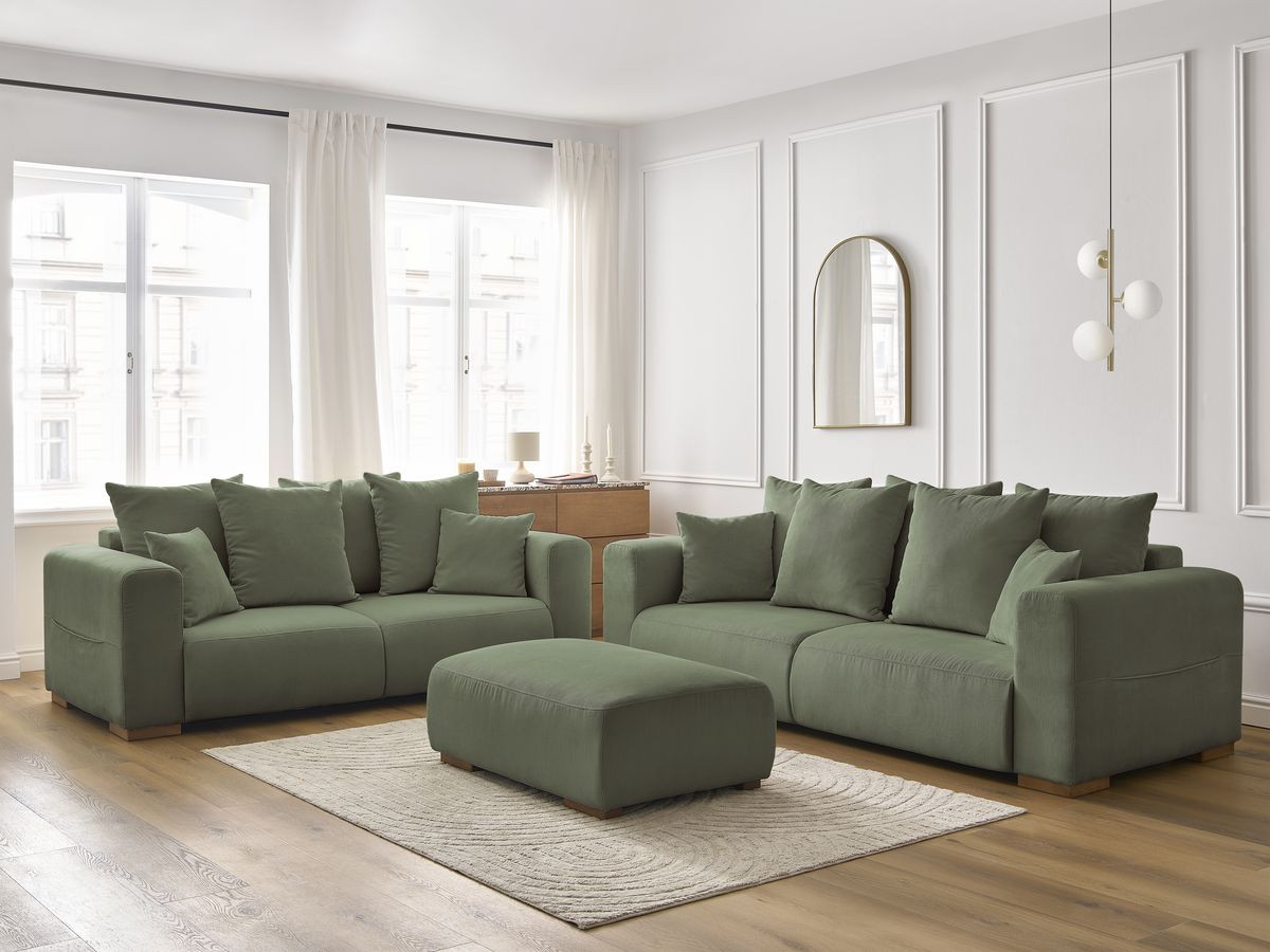 Bobochic Sidonie Sofa 6-Sitzer mit Pouf Cordsamt Grün