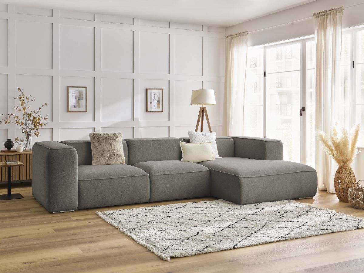 Bobochic Zephyr Ecksofa 349 × 165 cm Strukturstoff Taupe Ecke rechts