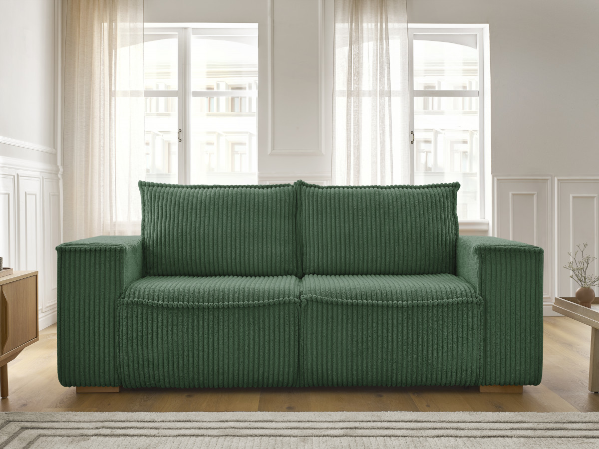 Bobochic Chelsea Schlafsofa 3-Sitzer Cordsamt Grün, Liegefläche 140 × 200 cm