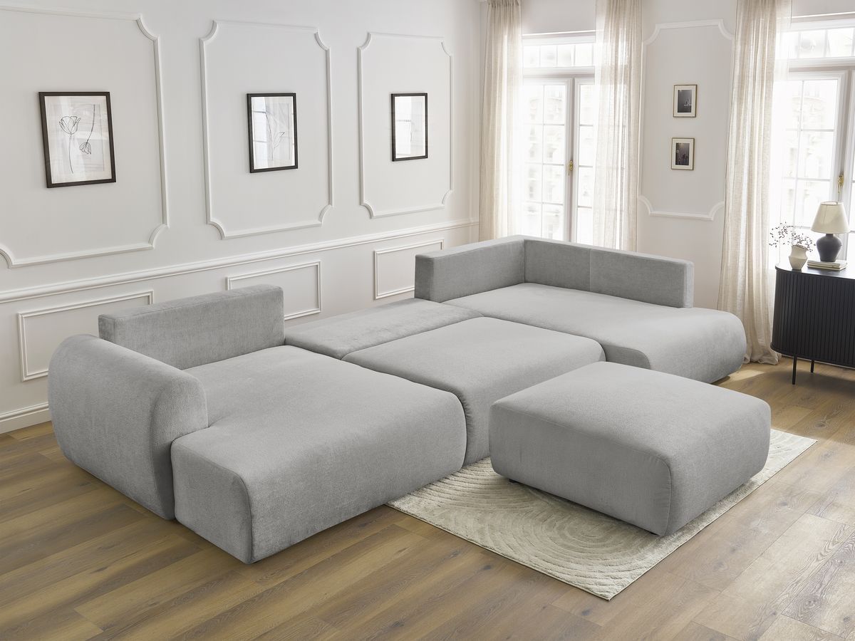 Bobochic Lucien Wohnlandschaft mit Pouf Stoff Hellgrau Ecke links