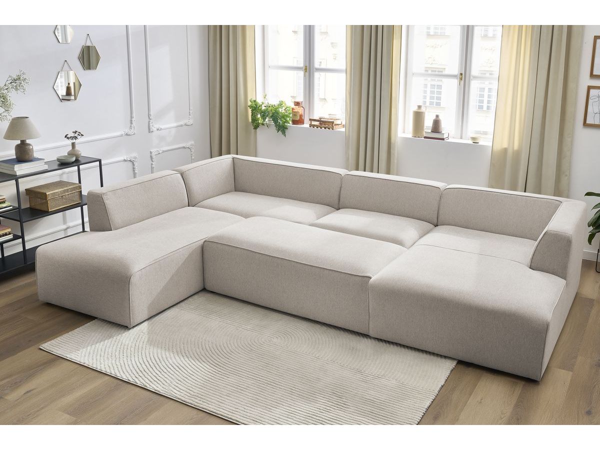 Bobochic Megeve Wohnlandschaft mit Pouf Melange-Stoff Beige Ecke rechts