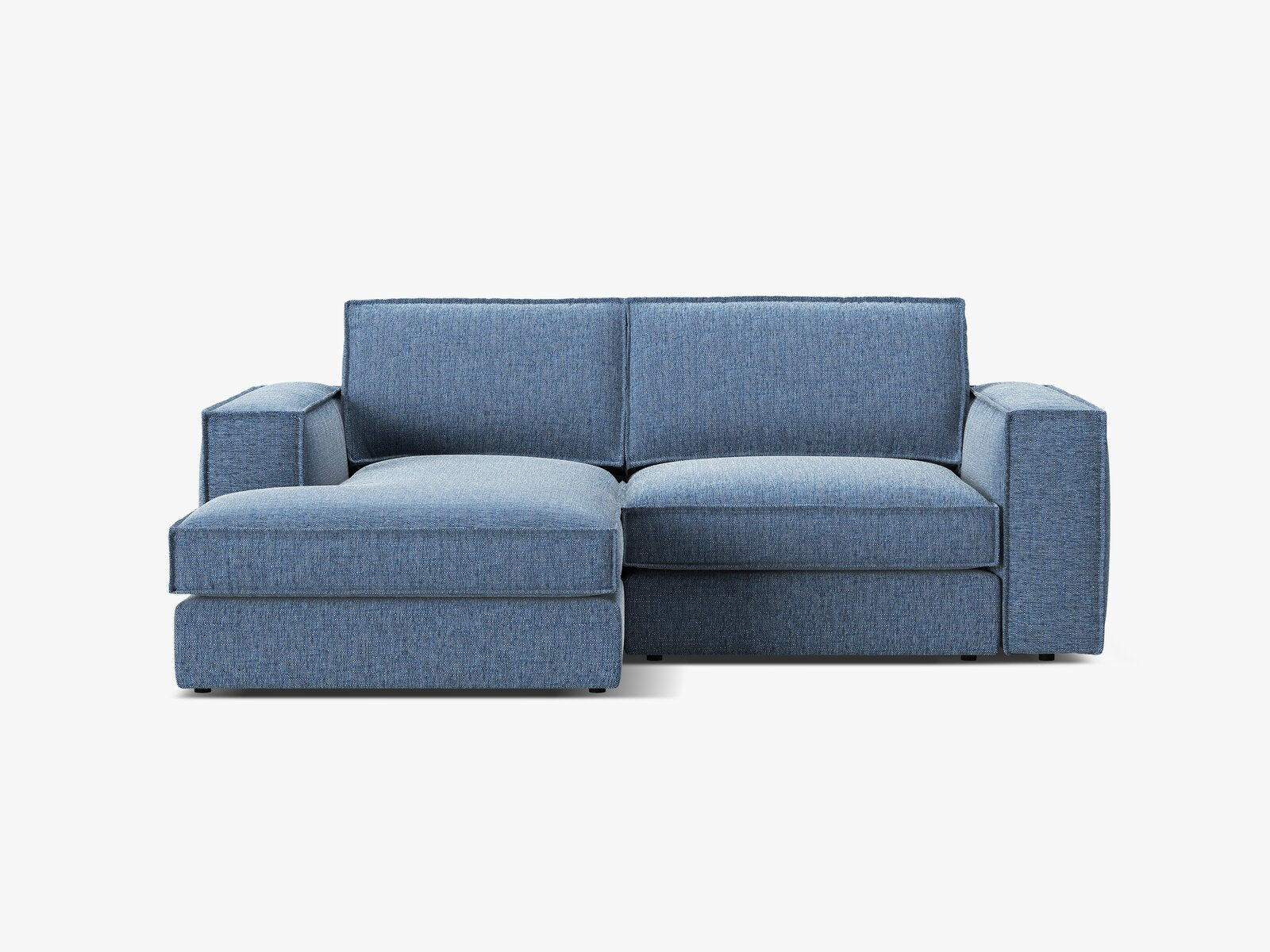 Micadoni modulares Ecksofa Pola 2-Sitzer kleine Version Links Strukturierter Stoff Babel Dunkelblau