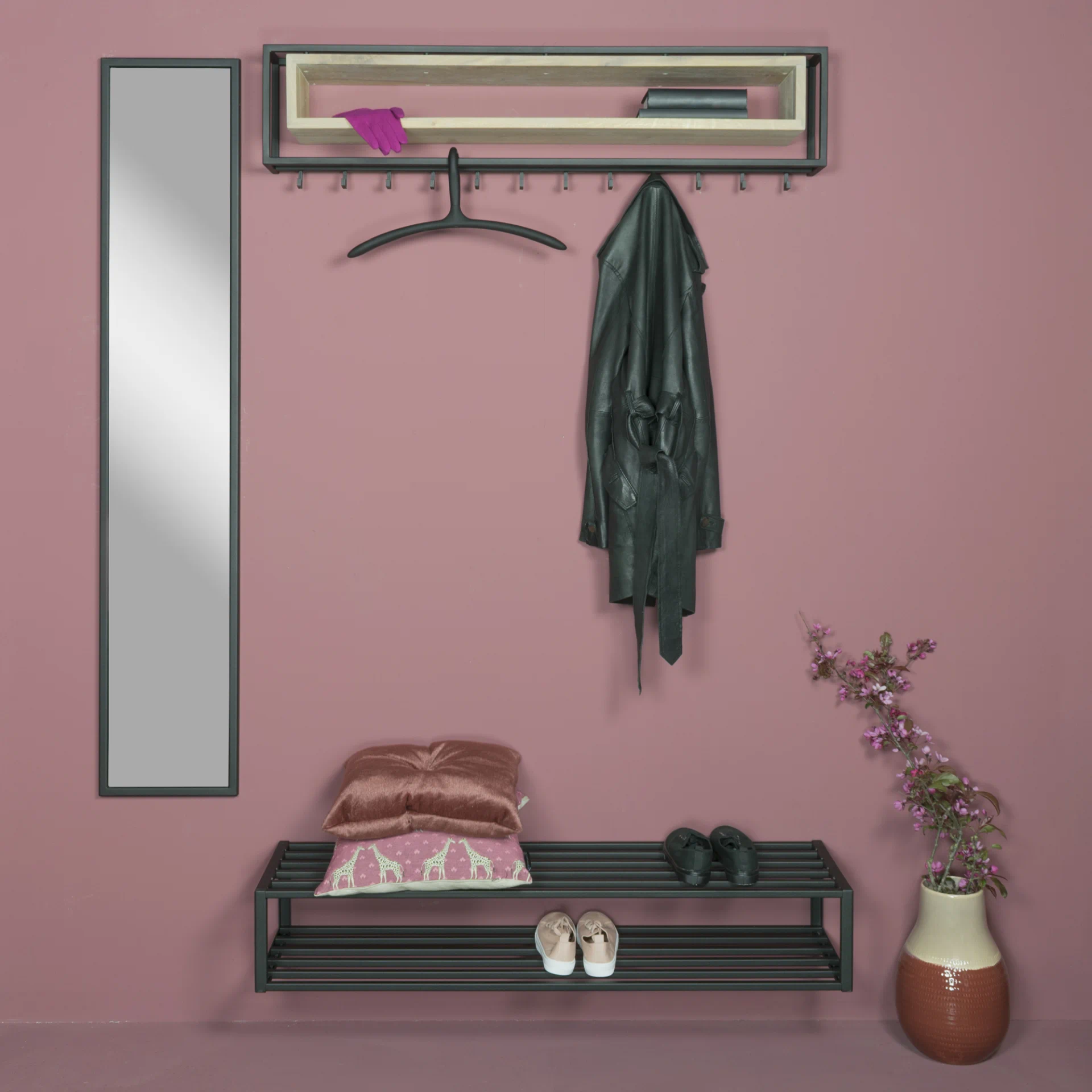 Spinder Design School 120 Wandgarderobe Schwarz / Eiche