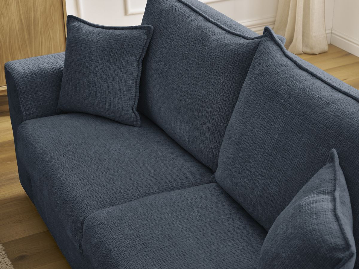 Bobochic Augustin Schlafsofa 3-Sitzer Strukturstoff Dunkelblau, Liegefläche 140 × 200 cm