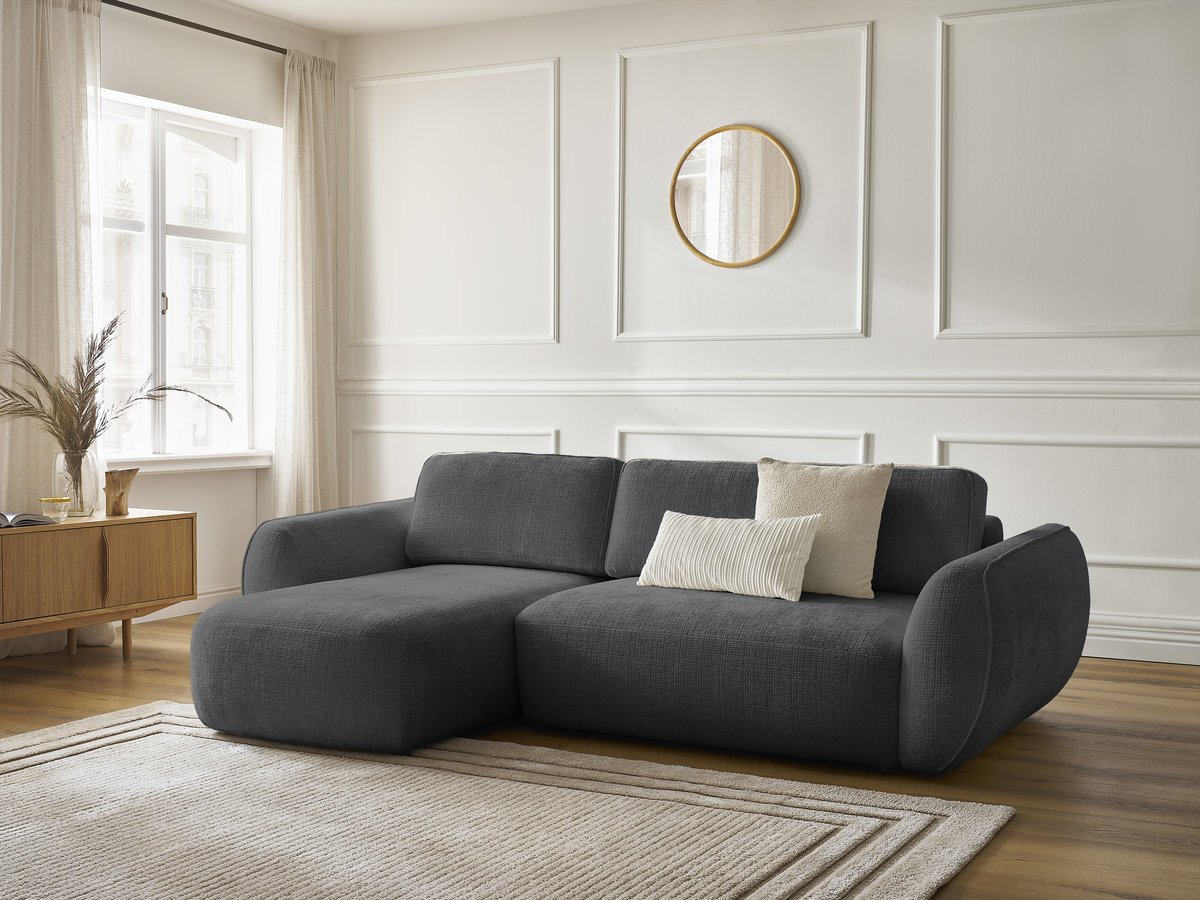 Bobochic Denise Ecksofa mit Schlaffunktion und Bettkasten 258 × 160 cm Strukturstoff Schwarz Ecke links