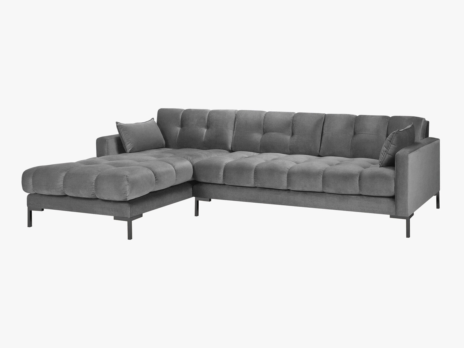 Micadoni Ecksofa Mamaia 5-Sitzer Links Samt Bluvel Hellgrau schwarze Beine