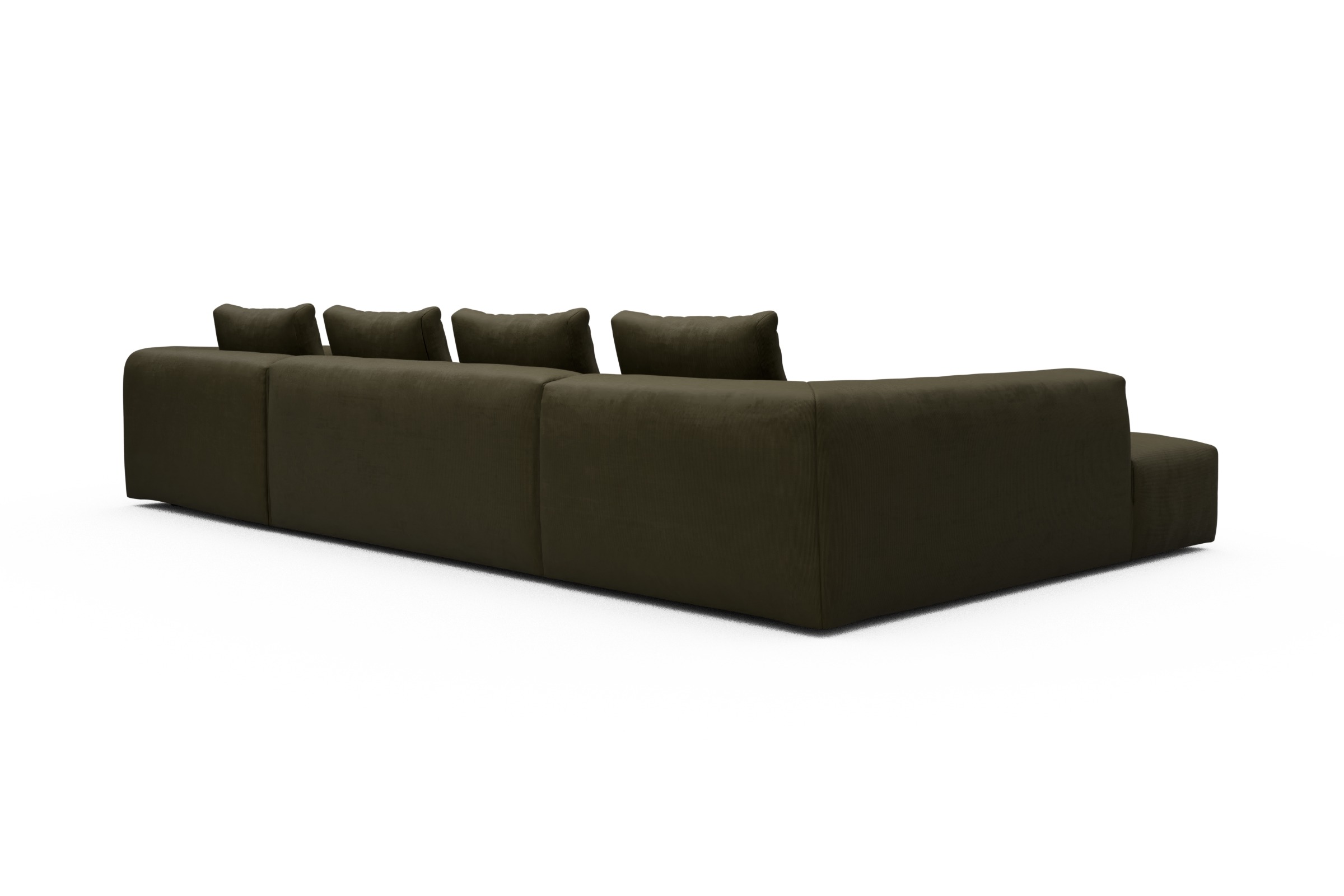 Wohnlandschaft Fred Relax-Ecke links mit 2-Sitzer und Chaiselongue rechts Kord Cordufine 316-Pine-Green