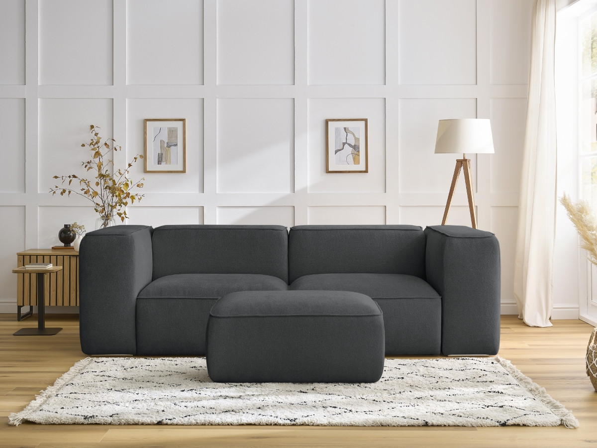 Bobochic Zephyr Sofa 3-Sitzer mit Pouf Strukturstoff Dunkelgrau
